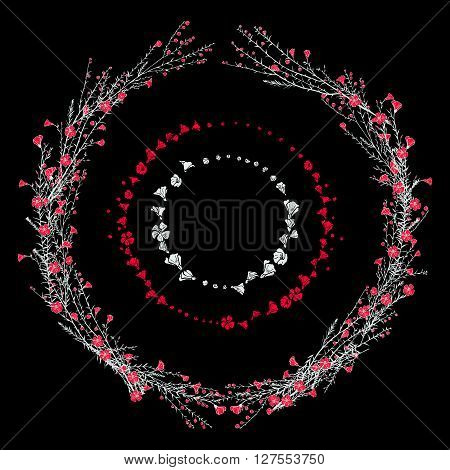 Vector floral wreath with hand drawn branch of flax