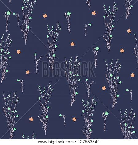 seamless floral pattern with hand drawn branch of flax