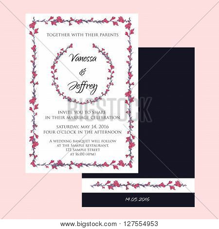 wedding invitation cards decorated with hand drawn flowers