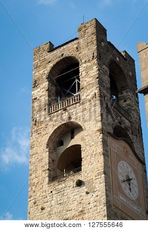 Campanone Torre Civica a bell tower near Basilica di Santa Maria Maggiore in Bergamo Italy