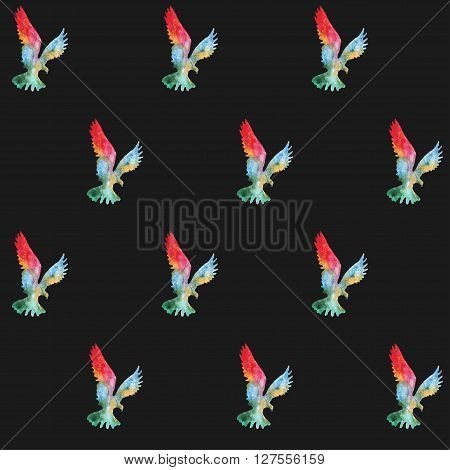 seamless pattern. watercolor illustration of rainbow bird