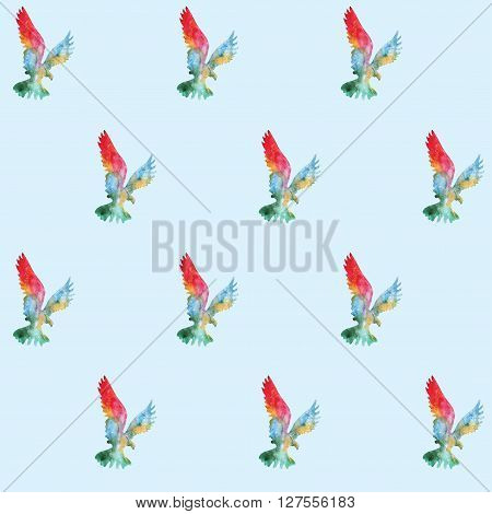 seamless pattern. watercolor illustration of rainbow bird