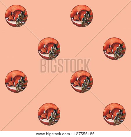 seamless pattern. watercolor ilustration of cute fox with olive brunch