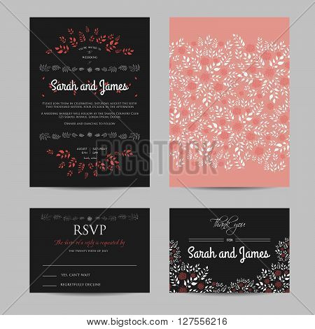 wedding floral set with invitation and rsvp cards