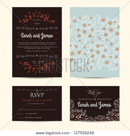 wedding floral set with invitation and rsvp cards