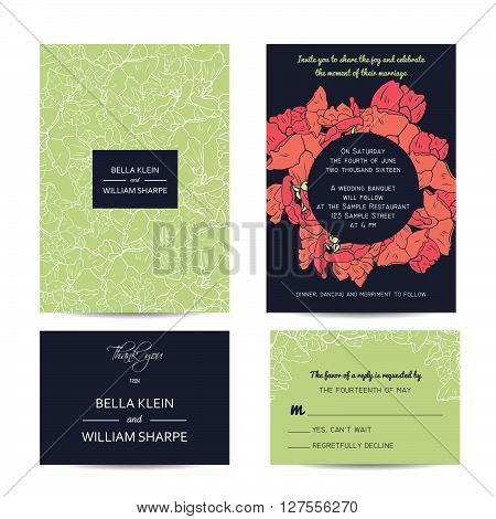 abstract wedding floral set with invitation and rsvp cards