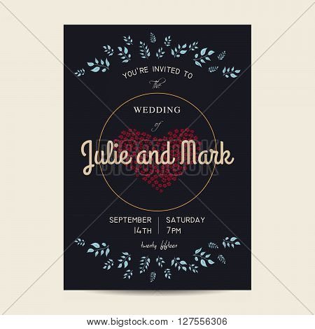 vector vintage wedding floral invitation card template
