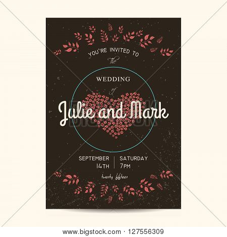 retro wedding floral invitation card. beautiful template