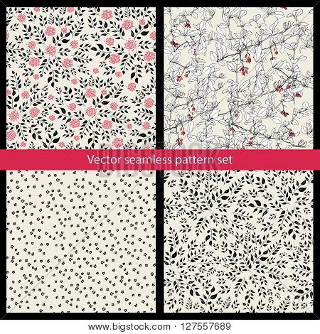 Floral seamless pattern set. hand drawn vector background