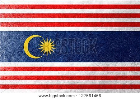 Flag Of Kuala Lumpur, Painted On Leather Texture