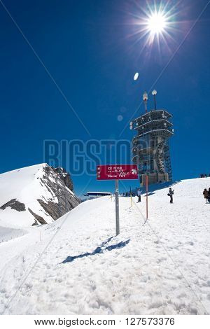 MOUNT TITLIS - ENGELBERG CANTON OF OBWALDEN/SWITZERLAND - June 30 2015 view on the top of the Titlis mountain of the Uri Alps located on the border between the cantons of Obwalden and Bern.
