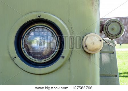 old military car headlight reflector rusty grid