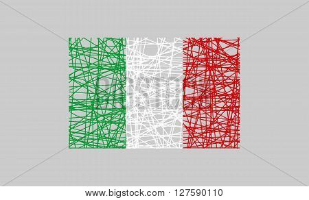 Italy flag design concept. Flag painted by pencil strokes and country name. Image relative to travel and politic themes