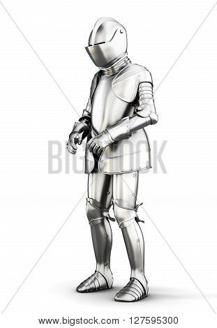 Suit of armor for all body isolated on white background. Metal armor. Medieval armor. 3d rendering