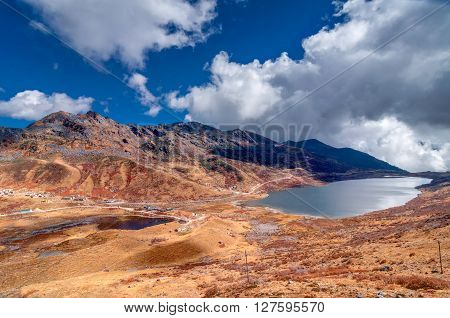 Elephant Lake named due to it's shape as a lying elephant remote high altitude lake at kupup Valley Sikkim. Himalayan mountain range Sikkim India