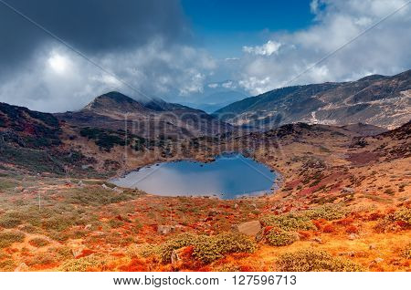 Top view of Kalapokhri lake Sikkim Himalayan mountain range Sikkim - It is one of beautiful remote placed lakes of Sikkim.