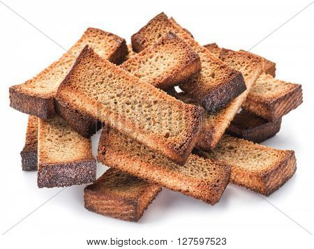 Bread croutons isolated on a white background.