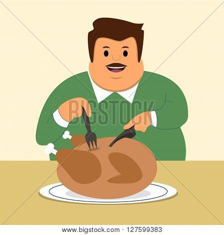 a businessman a man full dinner eat chicken happy