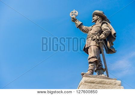 Champlain Statue in Ottawa Canada over blue sky
