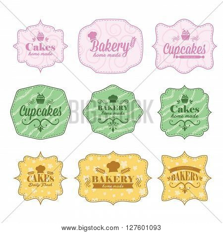 Collection of vintage retro bakery labels. Concept of graphic clip art work