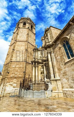 Micalet - Cathedral Of Valencia  On  Queen Square, Valencia. Spain.