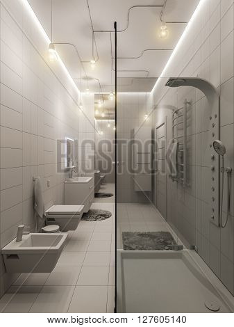 3D Rendering Of A Bathroom Interior Design For Children.