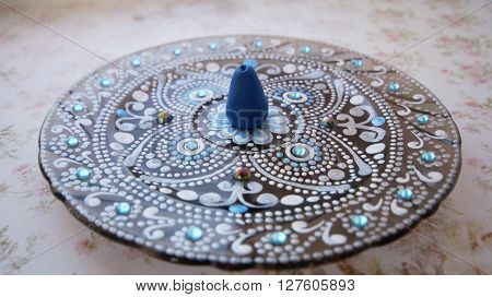 Incense holder. Point to point  painting on glass with special acrylic liners. Handmade.