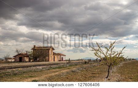 Old abandoned vintage barn in the plains of Andalusia, Spain