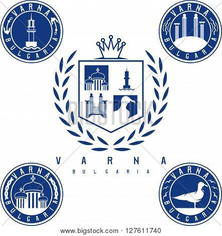 Coat Of Arms And Emblems With Landmarks Of The City Varna Bulgaria