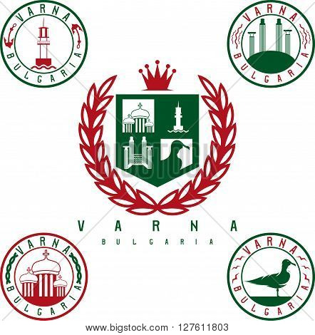 Coat Of Arms And Emblems With Landmarks Of The City Varna Bulgaria