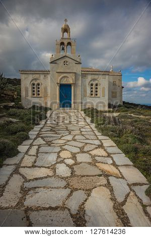 Small Church At  Side Of Road Near Isternia At Tinos