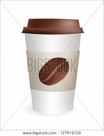 Realistic Plastic Coffee Cup with Bean to Go. Vector Icon Illustration. Isolated on white Background