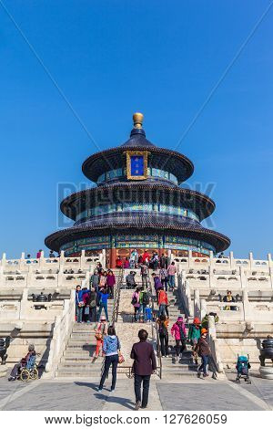 Beijing China - October 17 2014 - A lot of tourists visiting the Temple of Heaven (Tiantan) Beijing China.