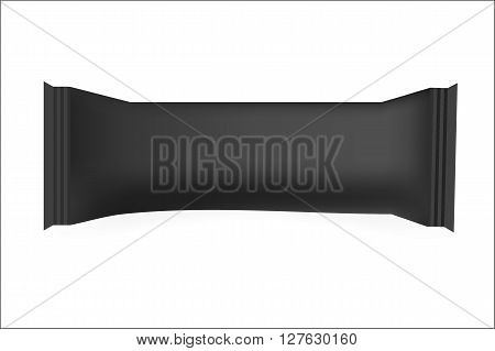 Black Blank Food Packaging For Biscuit Wafer Crackers Sweets Chocolate Bar Candy Bar Snacks . Design Template. Isolated On White Background. Wrapper Mock-up.