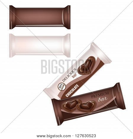 Vector Blank Food Packaging For Biscuit Wafer Crackers Sweets Chocolate Bar Candy Bar Snacks . Chocolate bar Design Templates Isolated On White Background