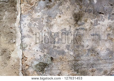 damaged wall with faded grungy grey plaster texture