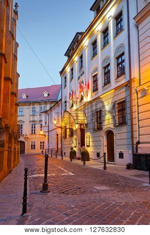 BRATISLAVA, SLOVAKIA - APRIL 20, 2016: One of the main streets of the old town in Bratislava on April 20, 2016.