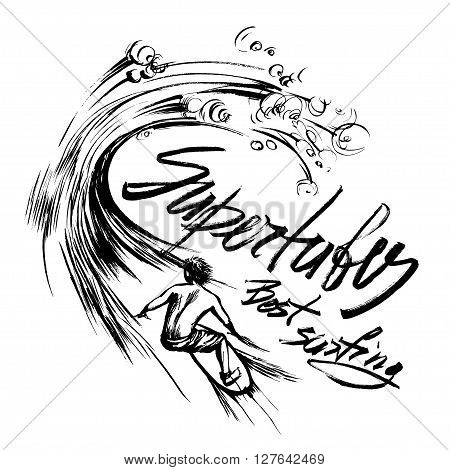 Supertubes Best Surfing Lettering calligraphy brush ink sketch handdrawn serigraphy print