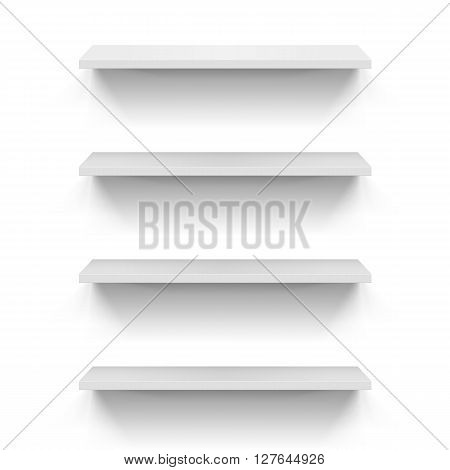 Set of empty shelves on the white wall