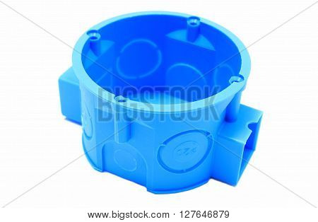Blue plastic electrical box on white background junction box accessories for engineering jobs