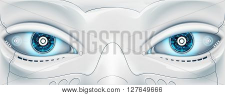 Face with eyes the robot. Futuristic machine. Stock vector illustration.