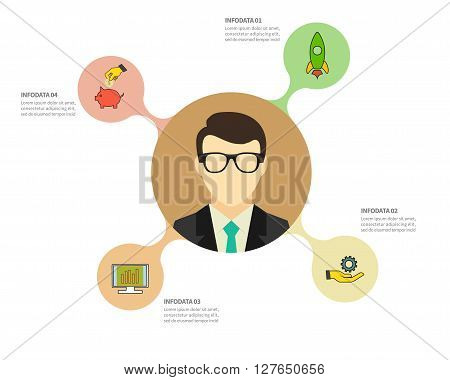 Infographic Template. Data Visualization. Can be used for workflow layout, number of options, steps, diagram, graph, presentation, round chart and web design. Vector illustration.