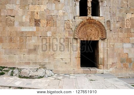 Sacred place at Ancient monastery Noravank in the mountains in Amaghu valley, Armenia. Was founded in 1205. 