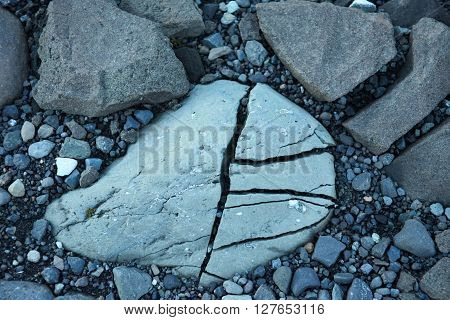 The power of glaciers breaks big stone