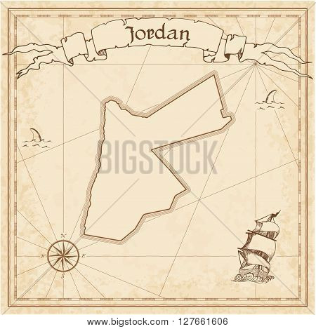 Jordan Old Treasure Map. Sepia Engraved Template Of Pirate Map. Stylized Pirate Map On Vintage Paper