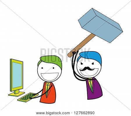 Man hammer computer .eps10 editable vector illustration design