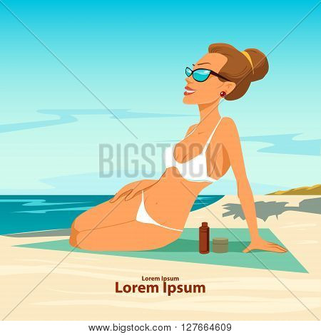 beautiful girl in bikini on a beach vector illustration travel and rest