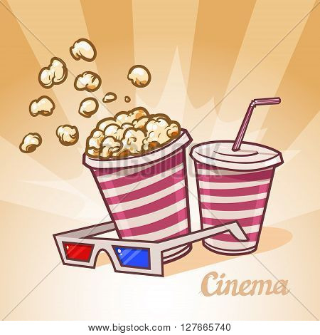 cinema symbols soda 3D glasses for your design card concept vactor illustration