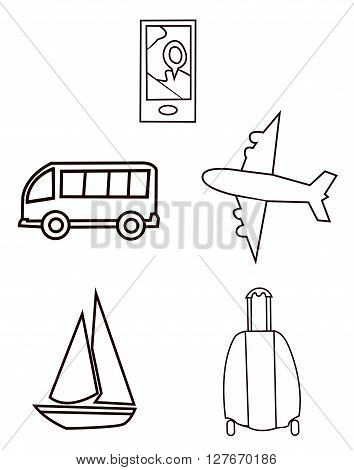 Traveling Object Collection Hand Drawn Sketch Doodle.eps10 editable vector illustration design