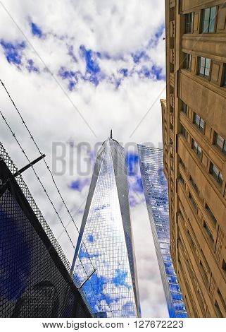 View To One World Trade Center And Barbed Wire
